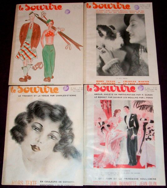 eros 1934-1935 Le Sourire - Lot of 4 Art Deco magazines, erotic illustrators, Risque